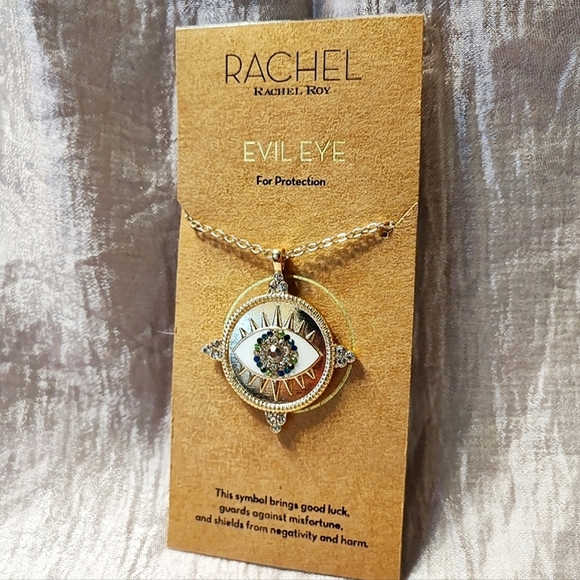 Rachel Roy Heavy Plated Evil Eye Rhinestone Enamel Necklace Protection Good Luck - Picture 2 of 10